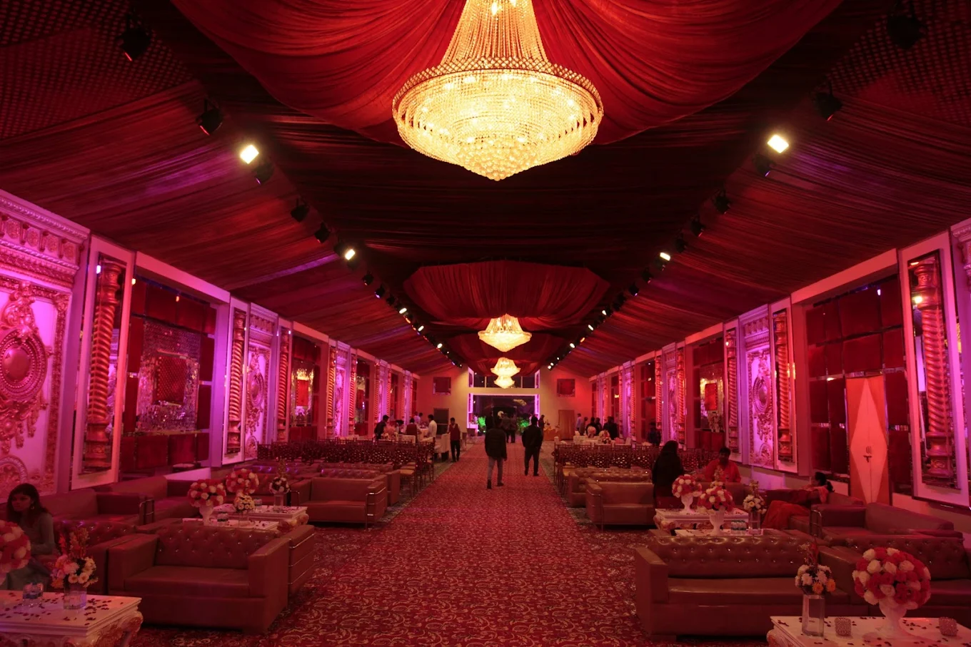 Grand Vista banquet hall at Nandan Retreat destination wedding venue in Vrindavan with refined elegance